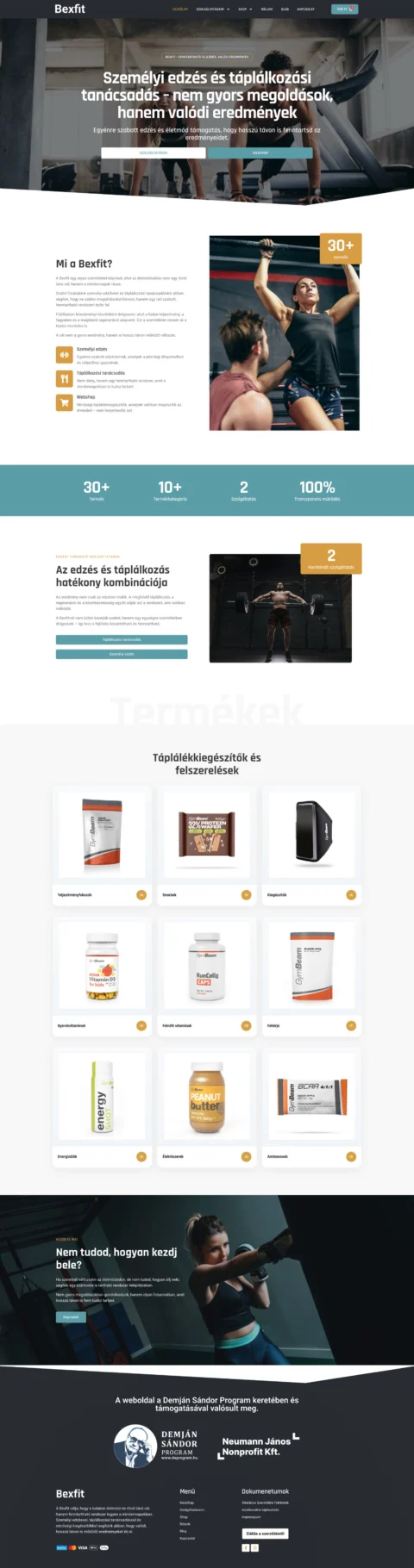 Bexfit weboldalának teljes oldalas nézete