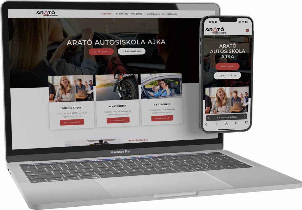 ARATÓ AUTÓSISKOLA AJKA weboldal referencia